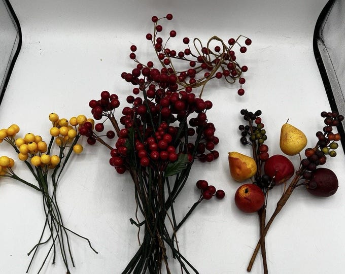 Fall Berry and Fruit Floral Picks – Red Yellow Harvest Craft Lot for Wreaths & Decor