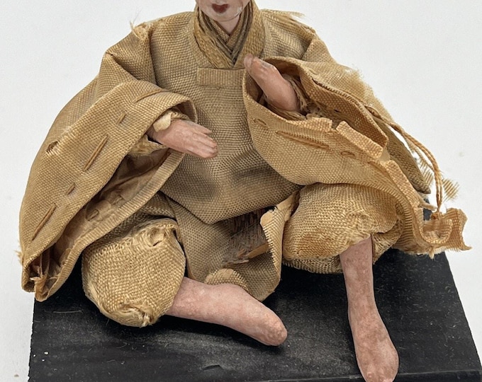 Vintage Japanese Seated Samurai Fabric Male Warrior Doll Figurine