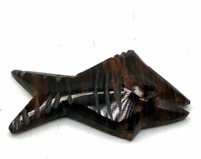 Vintage Tiger Eye Stone Carved Fish Figurine Natural Gemstone Artisan