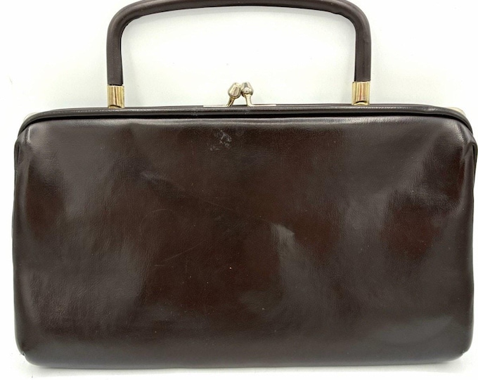 Vintage Brown Frame Handbag Convertible Clutch Kiss Lock Floral Lining