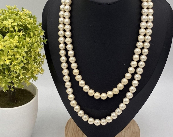Vintage Sarah Coventry Double Strand Faux Pearl Necklace Filigree Green Clasp