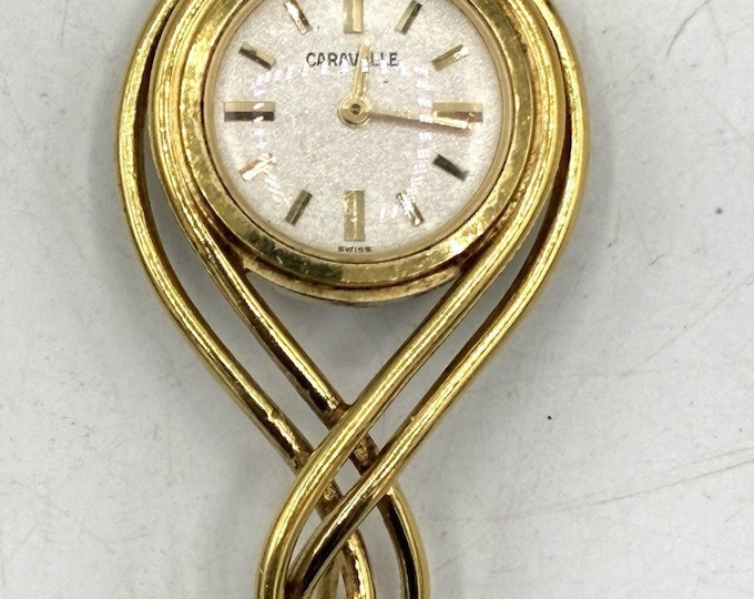 Vintage Caravelle by Bulova Swiss Watch Pendant Gold Tone Swirl 1960s Untested