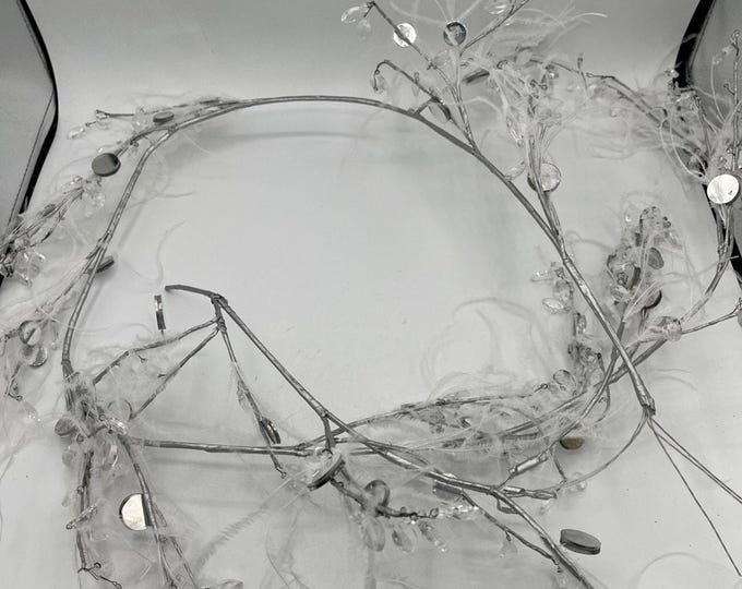 70 Inch Rhinestone Silver Mirror Feather Spray Leaf Branch Garland