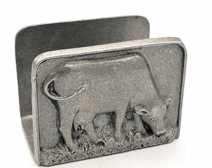 Vintage Cow Metal Napkin Holder Farmhouse Dairy Cattle Letter Holder 4”