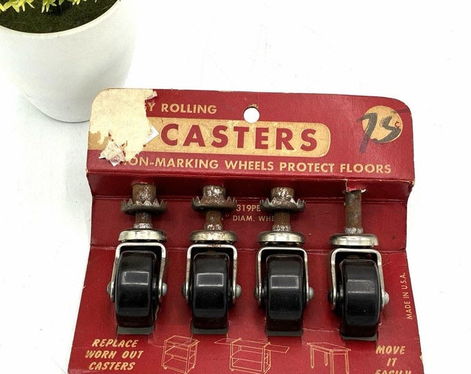 Vintage NOS Rolling Casters Set of 4 Original Card Non Marking 75 Cent Tag