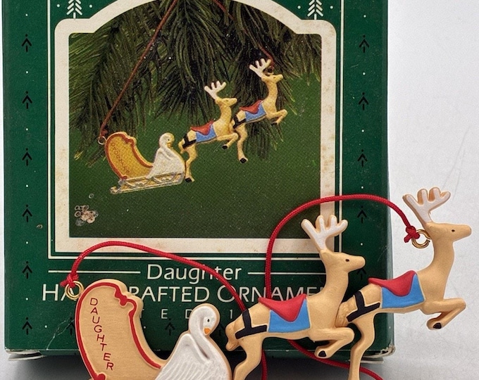Hallmark Keepsake Ornament Daughter Reindeer Sleigh Swan Christmas 1987