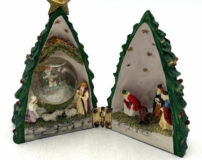 Vintage Summit Collection Christmas Tree Nativity Mini Snow Globe Hinged 4”