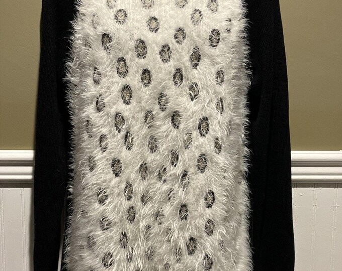 Style & Co Fuzzy Black White Animal Print Sweater Women’s Small