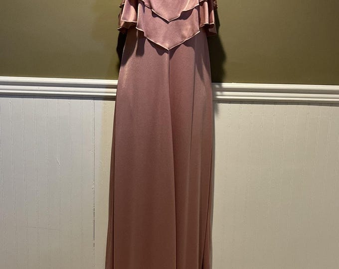 Vtg Dress ILGWU Workers Union BEAUTIFUL Blush Sz 9/10 Maxi Spaghetti Straps 70s