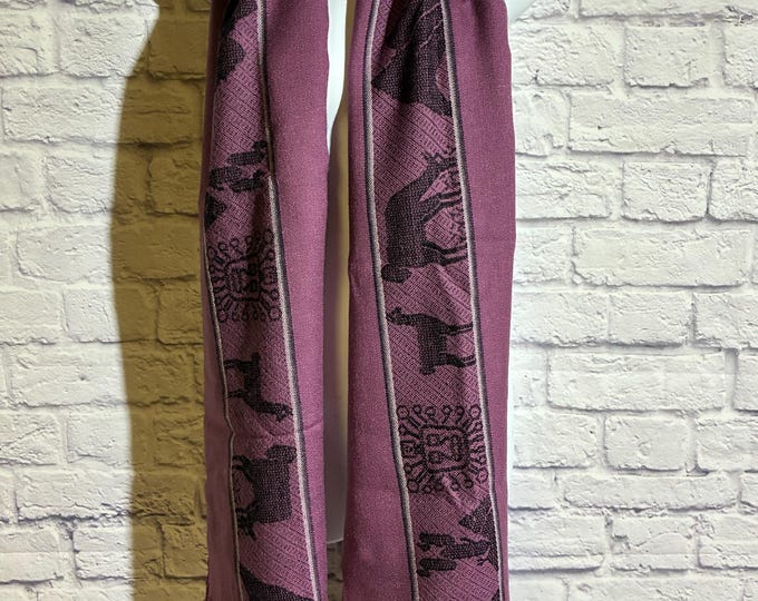 Vintage Purple Llama Alpaca Andean Sun Scarf Fringed Woven Wrap 68x24