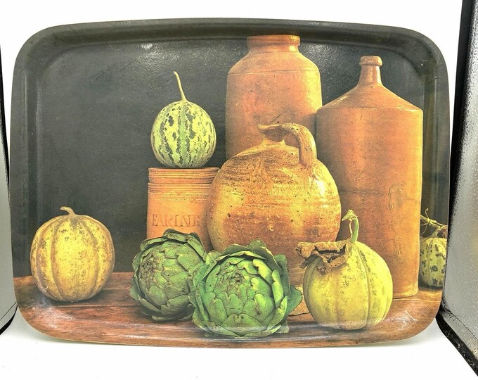 Vintage Fibrilla Fiberglass Tray Still Life Artichokes Pottery 19” Pennsylvania