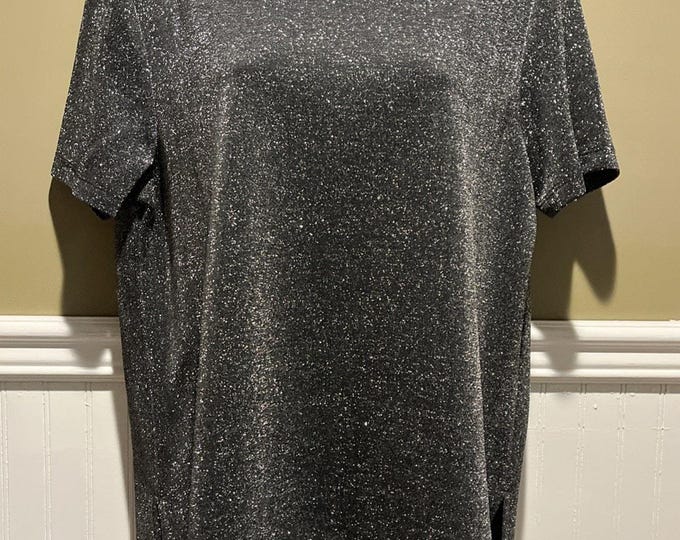 Jessica Holbrook Shirt Women's M Vintage 70s Silver Sparkly T-Shirt Side Slits