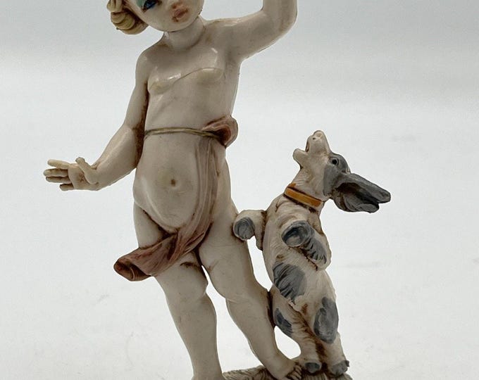 Fontanini Depose Italy 4.5" Child Cherub Playing W Dog SPIDER MARK 715