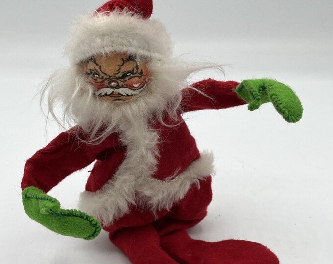 Annalee Santa Claus 1968 Posable Shelf Sit Doll 9" w/ Green Gloves Christmas