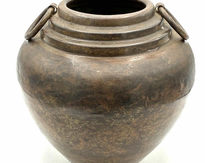 Hosley International Metal Urn Pot 8” Ring Handles Moss Finish Made India