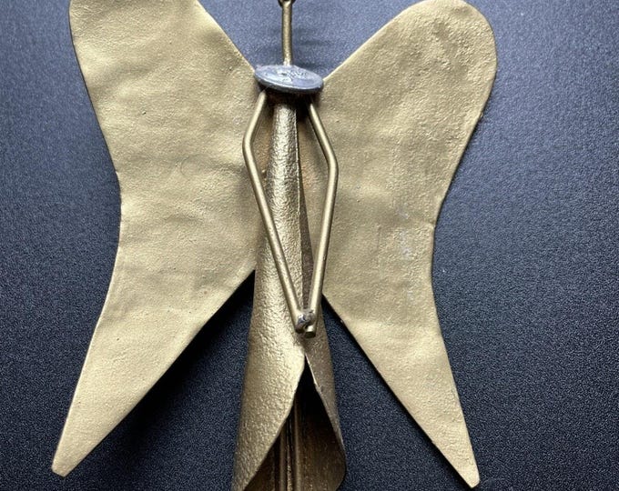 Artisan Handmade Metal Welded Art Angel Goldtone 8” Wall Hanging
