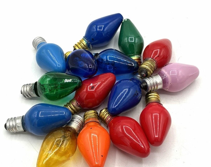 Vintage Mixed Lot 15 Christmas Light Bulbs C-7 C-9 GE Candelabra Multicolor