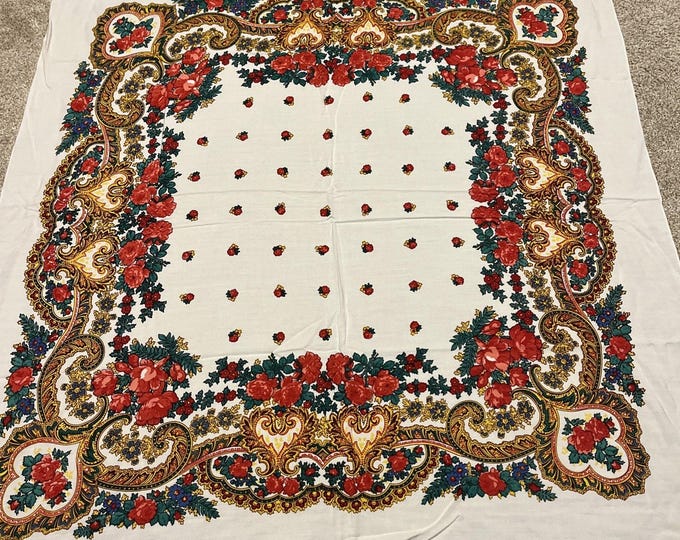 Vintage Portuguese Cotton Scarf Shawl Lenco Regional Original Folk Floral