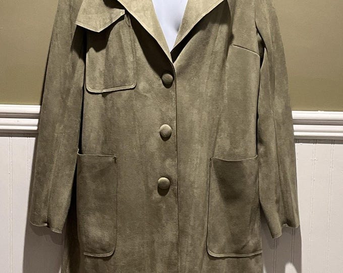 Anthropologie Solitaire Olive Green Vegan Suede Jacket Women’s M Large Pockets Soft