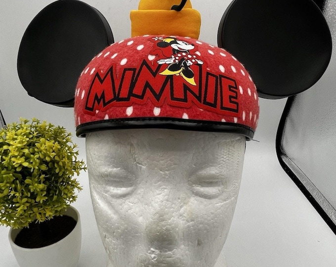 Vintage Disney Parks Minnie Mouse Ear Hat – Red Polka Dot – Fabric Flower Topper