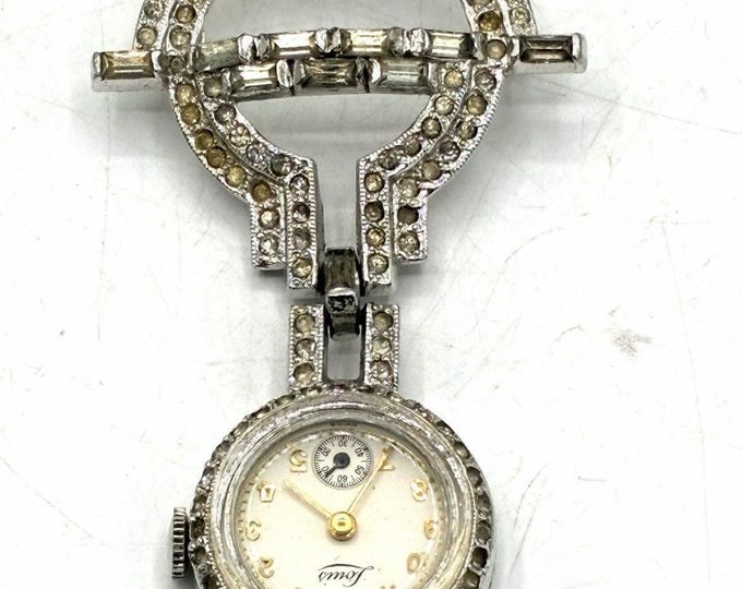 Vintage Art Deco Marcasite Lapel Watch Brooch “Louis” Swiss Movement