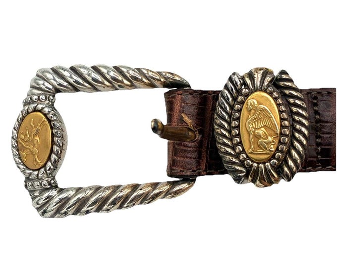 Brighton Museum Collection Belt M 30 Croc Leather Pegasus Angel Medallion
