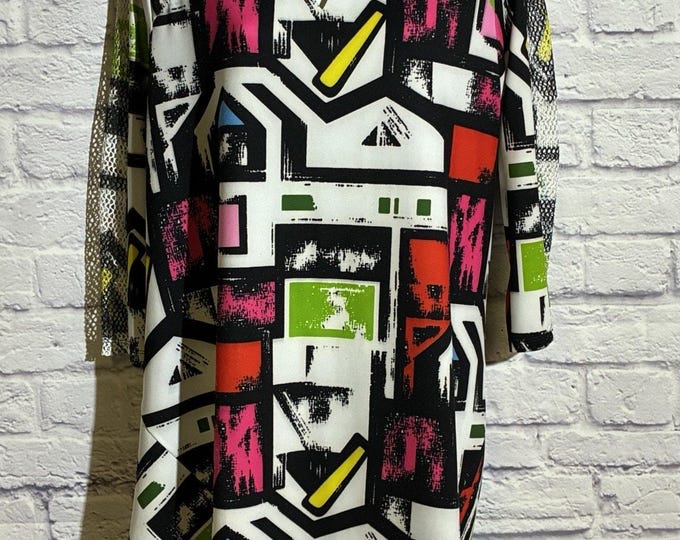Lior Paris Multicolor Geometric Print Mesh Sleeve Asymmetric Top Size M