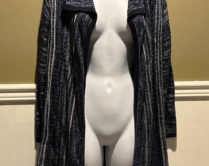 Liz Claiborne Navy Marled Knit Open Front Cardigan Long Sleeve Size L