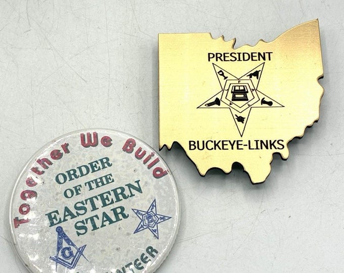 Vintage Order of the Eastern Star Ohio Pins Lot of 2 “Buckeye Links” President