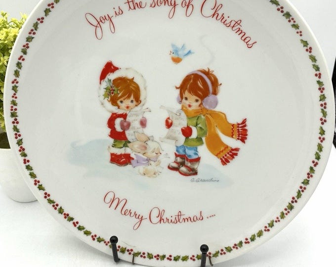 Vintage Gigi Christmas Plate Joy Is The Song Of Christmas Bunny Carolers Japan