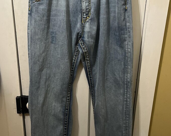 Vintage Y2K Akademiks Baggy Fit Jeans Men's 36x32 Lt Blue Embroidered Wide Leg
