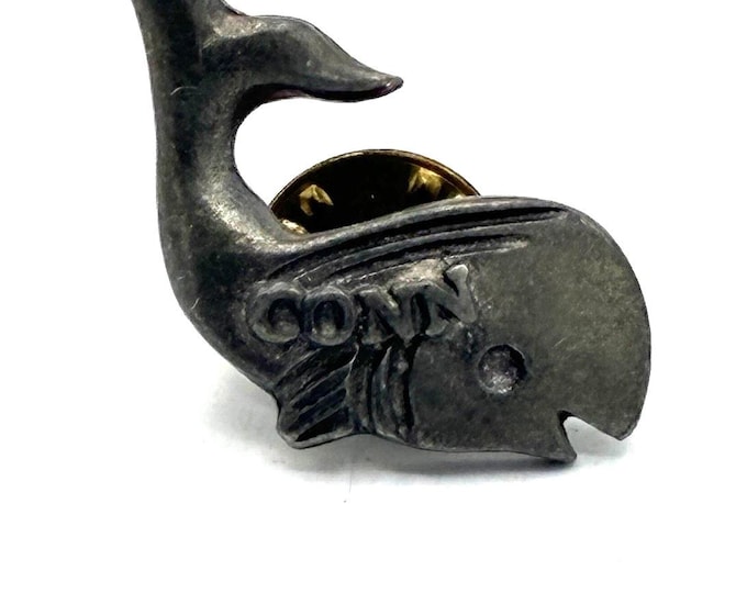 Connecticut Whale Lapel Pin Pewter Souvenir CONN FJV Nautical Vintage