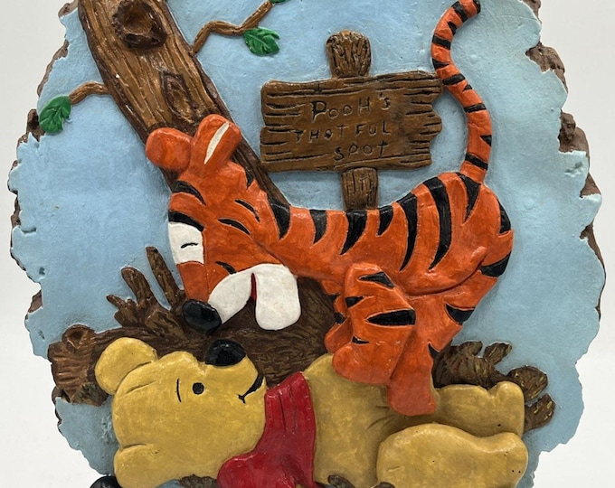 Vtg RARE Chalkware Wall Hanging Winnie The Pooh W Tigger 11”x9” Hand Painted