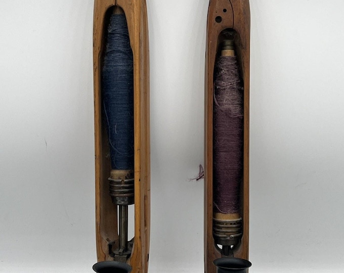 Weaving Wooden Shuttle Vintage, Metal Tips Original Thread Holder Bobbin Sconces