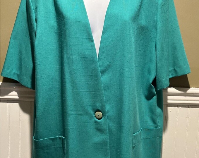 Vintage Claude Green Short Sleeve Blazer Jacket Size 16 Retro 1980s Pockets