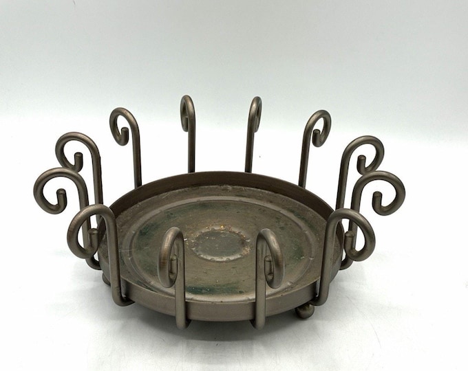 Vintage PartyLite Pewter Scroll Metal Candle Bowl Holder 8.5 Inch Heavy