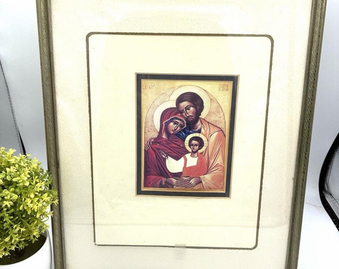 Framed Holy Family Byzantine Icon Jesus Mary Joseph Christian Religious Art