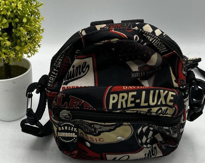 Harley Davidson Mini Crossbody Bag Canvas Logo Print Pre-Luxe 6x5 Biker