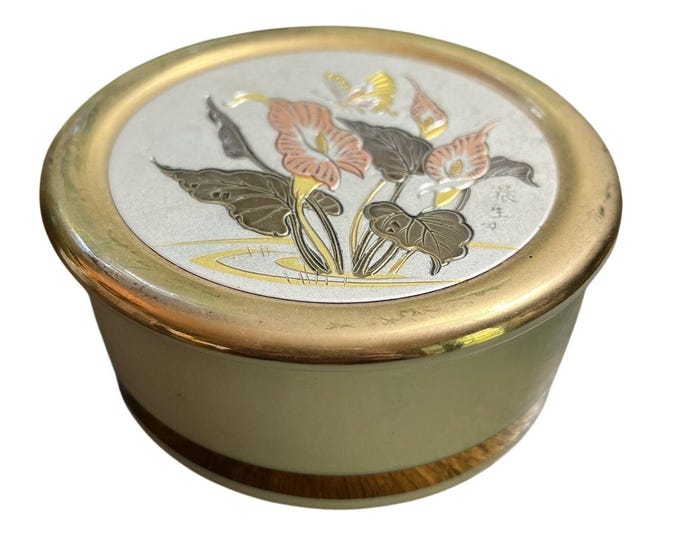 HIMARK Chokin Trinket Box – 24K Gold Trim Japanese Porcelain Keepsake Flowers Vintage
