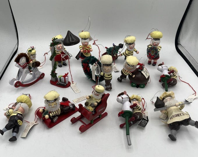 Lot 14 Vtg 90's Hershey's Christmas Wooden ornaments SANTA BAKER Elf Kurt Alder