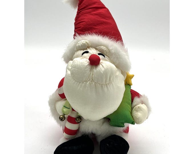 Vintage 10” Nylon Santa Plush – Parachute Material Christmas Decor – Retro Holiday Doll