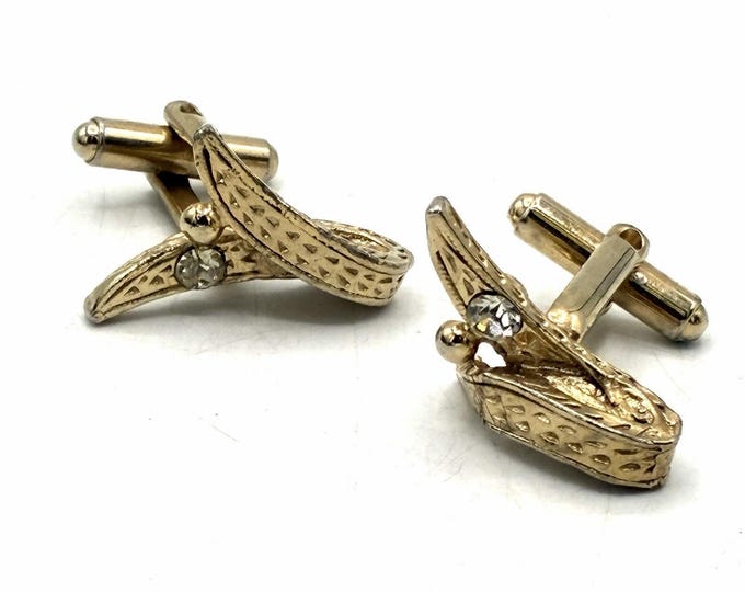 Vintage Abstract Gold Tone Cufflinks Rhinestone Sculptural MCM Mens Jewelry
