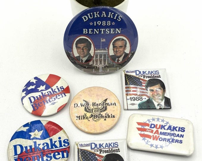 Vintage 1988 Dukakis Bentsen Campaign Buttons Lot of 7 Political Union Ohio Pins