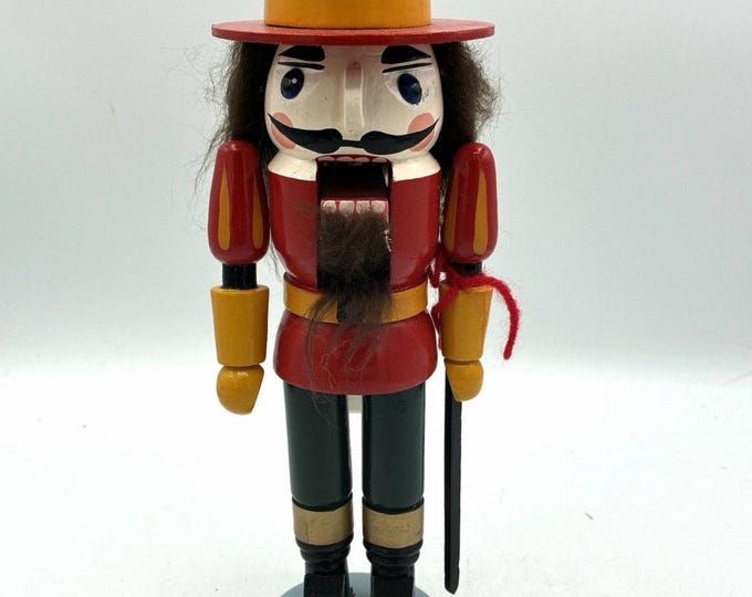 Santa’s Workbench 10” Wood Nutcracker Bandit Musketeer Fur Hair Vintage