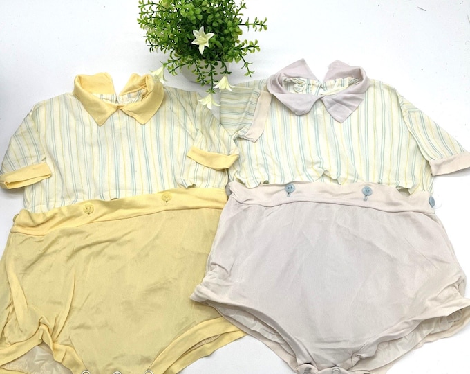 Lot 2 Vintage Baby Romper Jumper Lined Snap Bottom 6-12M Pastel Unisex