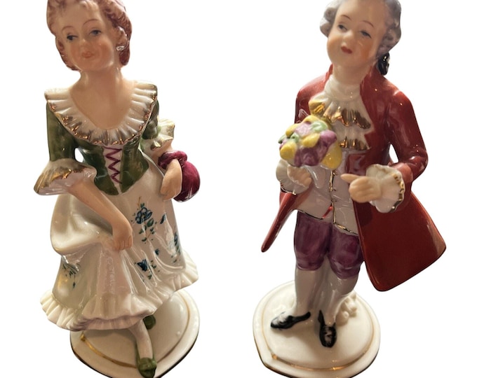 Vintage Capodimonte Bisque Victorian Man Woman Figurine Pair Italy 6" Tall
