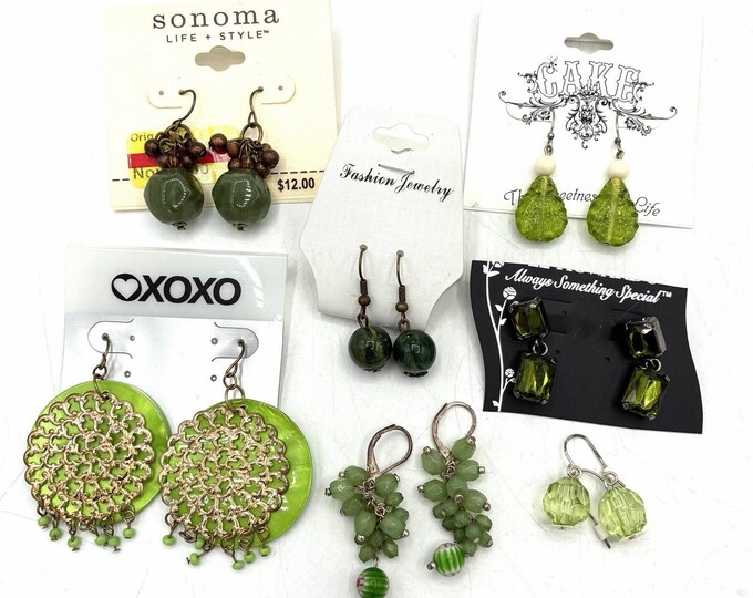 Lot 7 Green Earrings Sonoma XOXO Vintage Y2K Beaded Dangle Statement