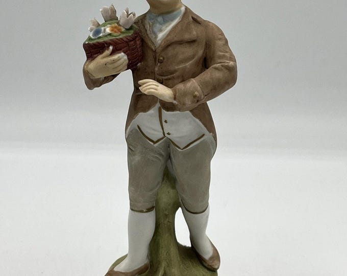 Ardco Colonial Boy porcelain figurine Holding Basket Of Flowers