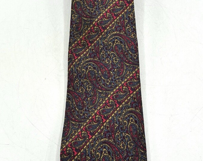 Oscar de la Renta Vintage Silk Tie Paisley Navy Red Gold As Is