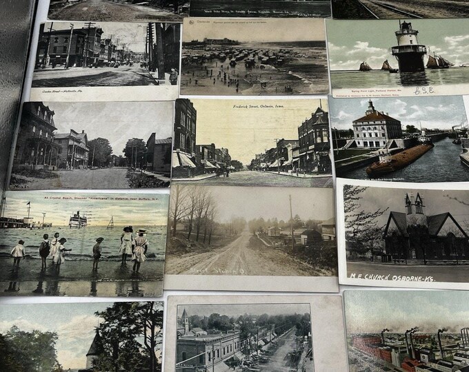 Lot 15 Antique 1900s-1910s Postcards Street Scenes Lighthouse Factory PA IA
